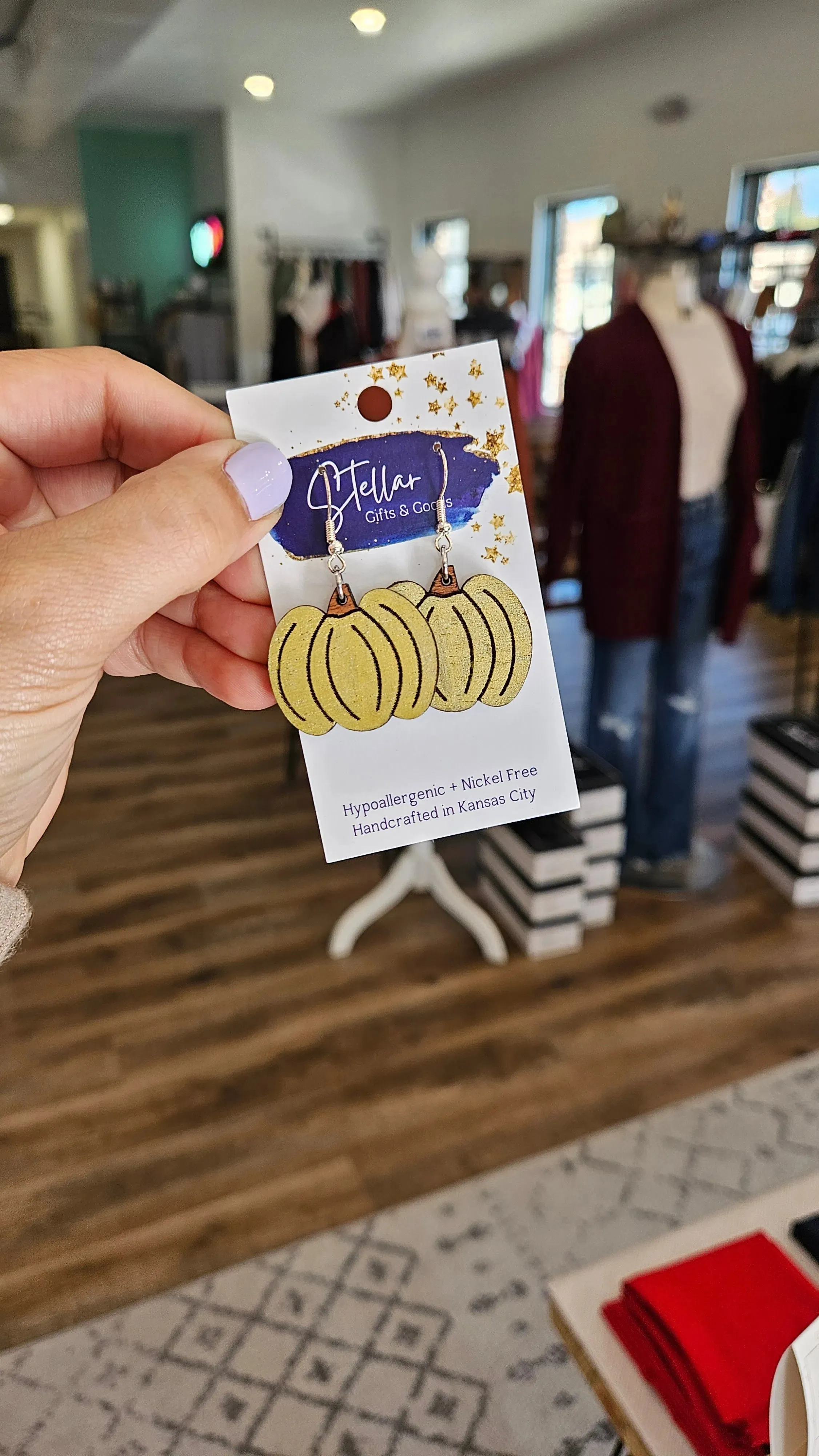 Hand-Painted Wood Pumpkin Earrings