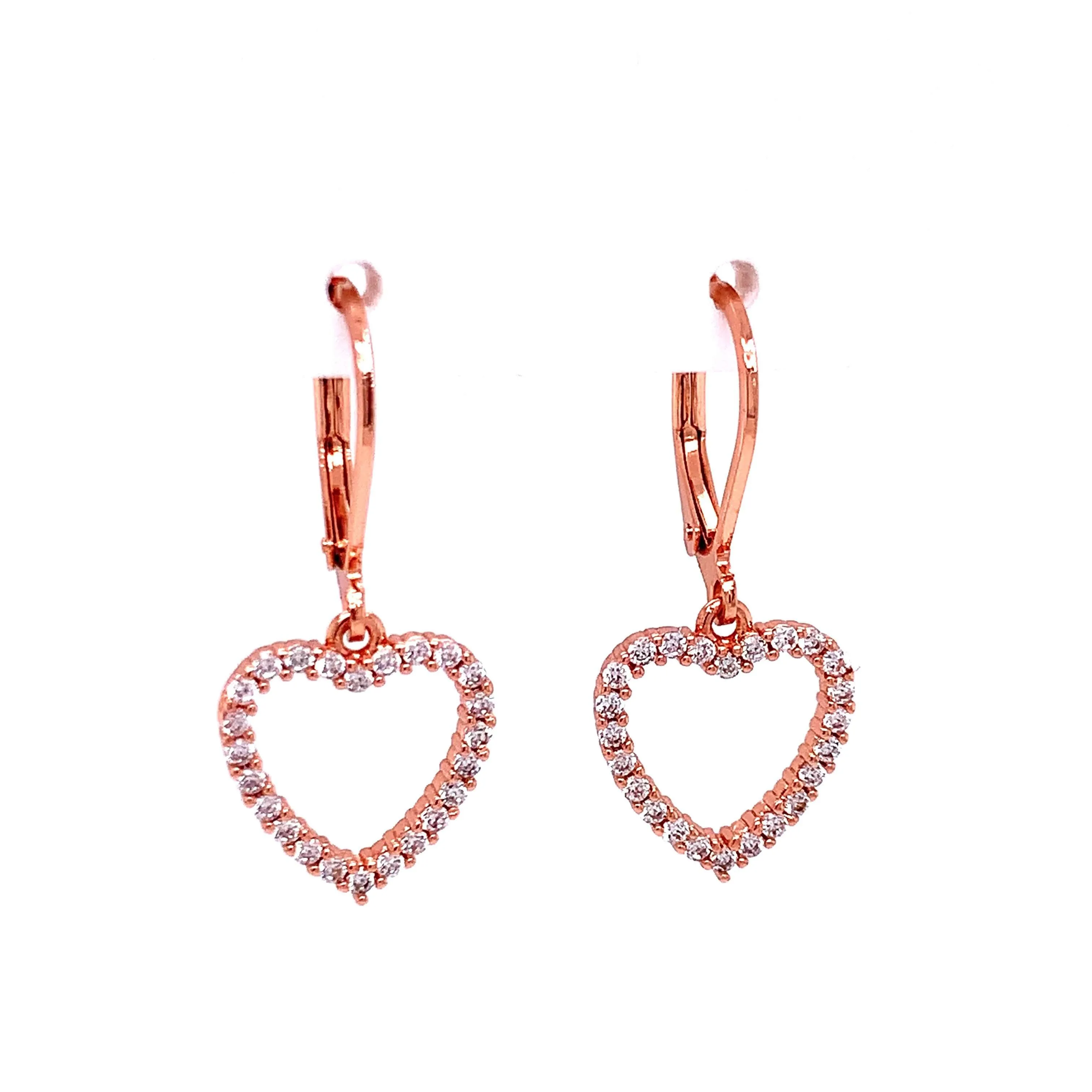 Hanging Open Heart Earrings With CZ Stones