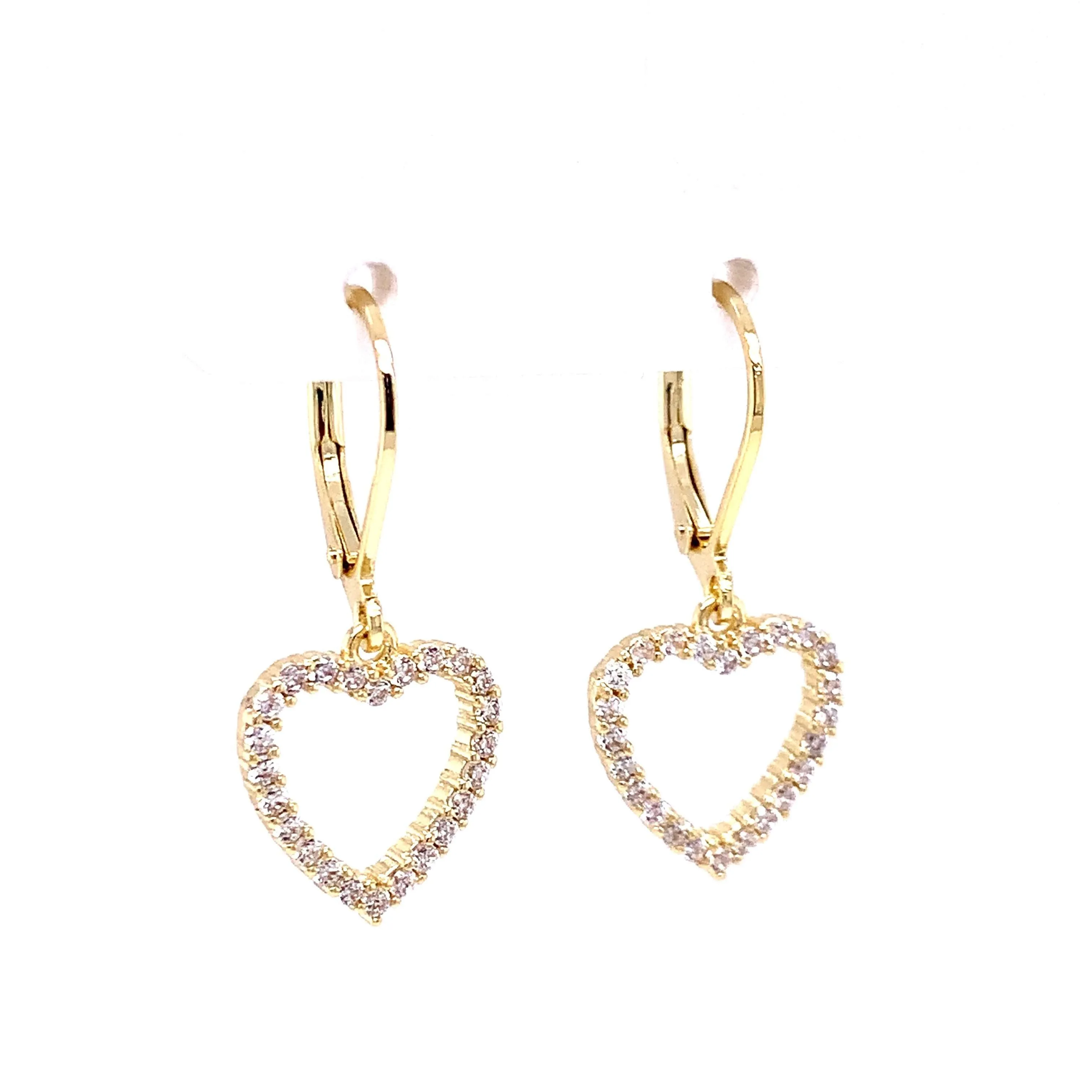 Hanging Open Heart Earrings With CZ Stones