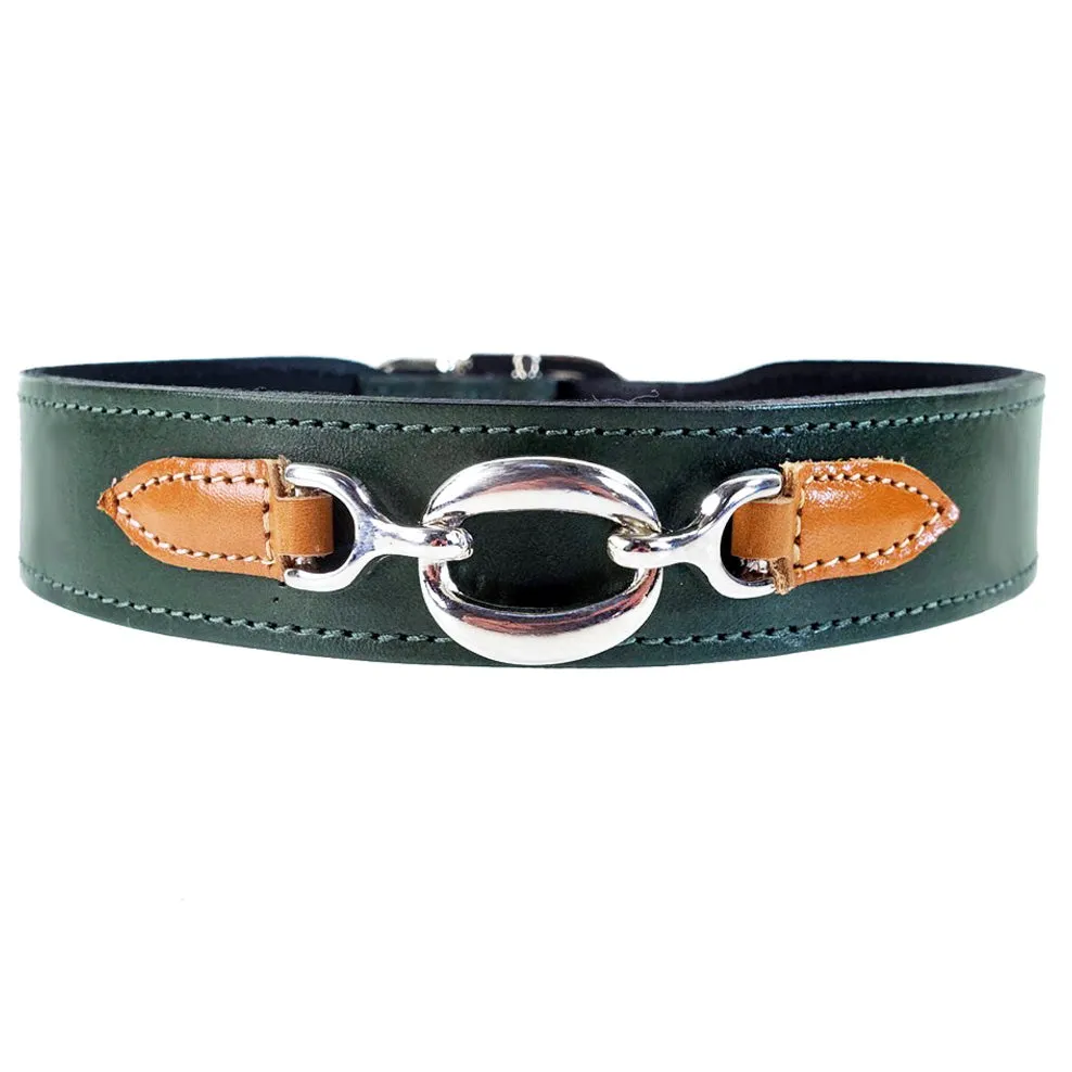 Hartman Dog Collar in Ivy Green, Tan & Nickel