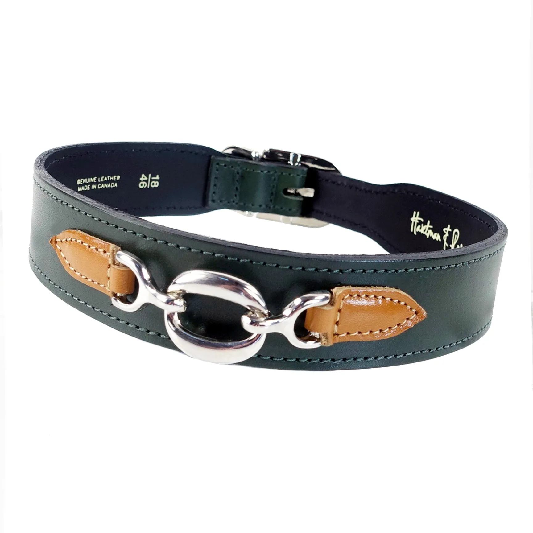 Hartman Dog Collar in Ivy Green, Tan & Nickel