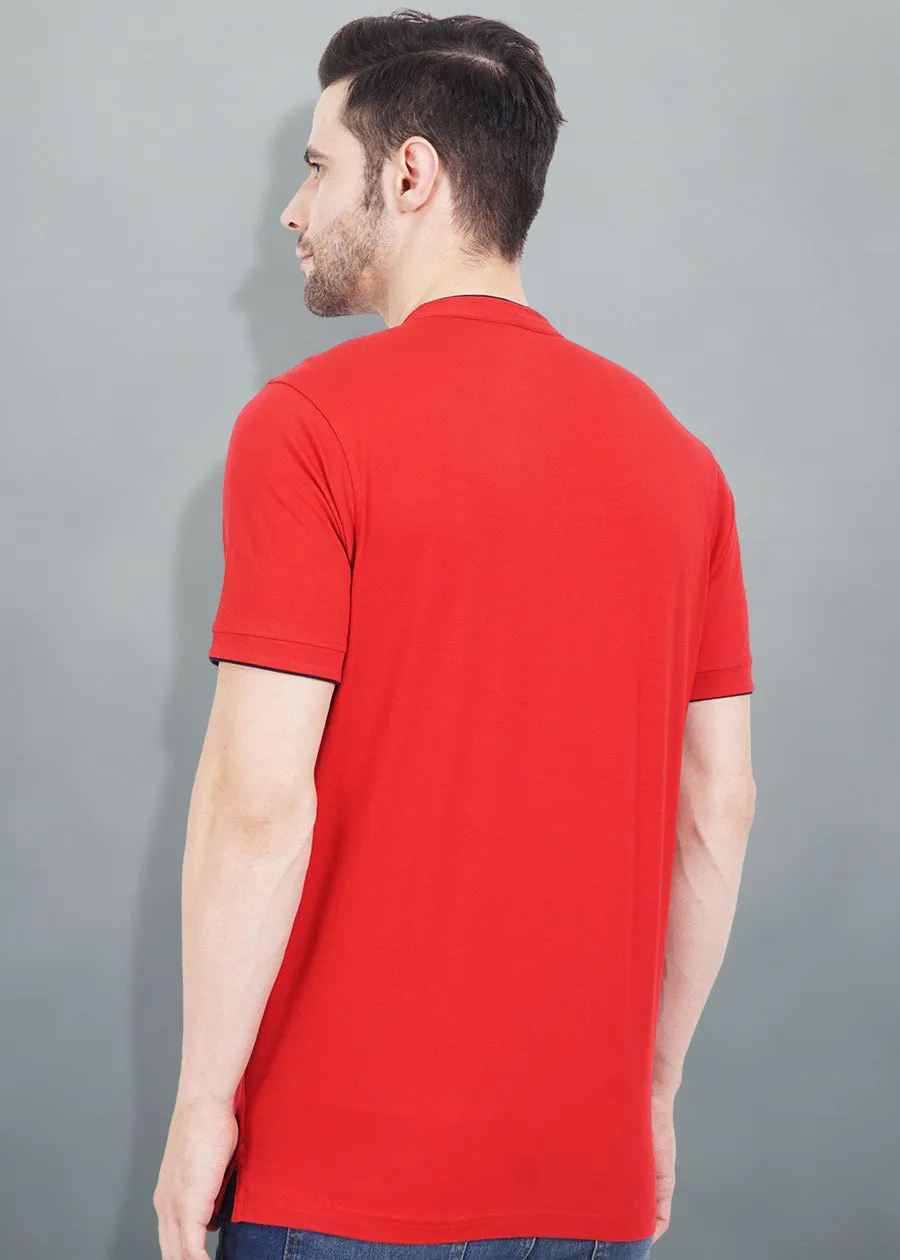 Henley Men Half Sleeve T-Shirt - Red