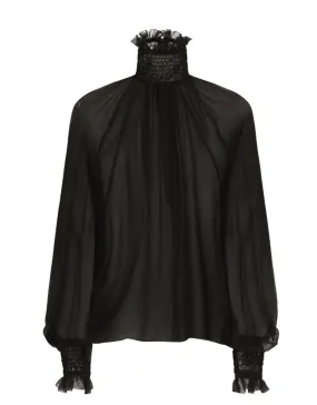 HIGH-NECK SHEER SILK BLOUSE