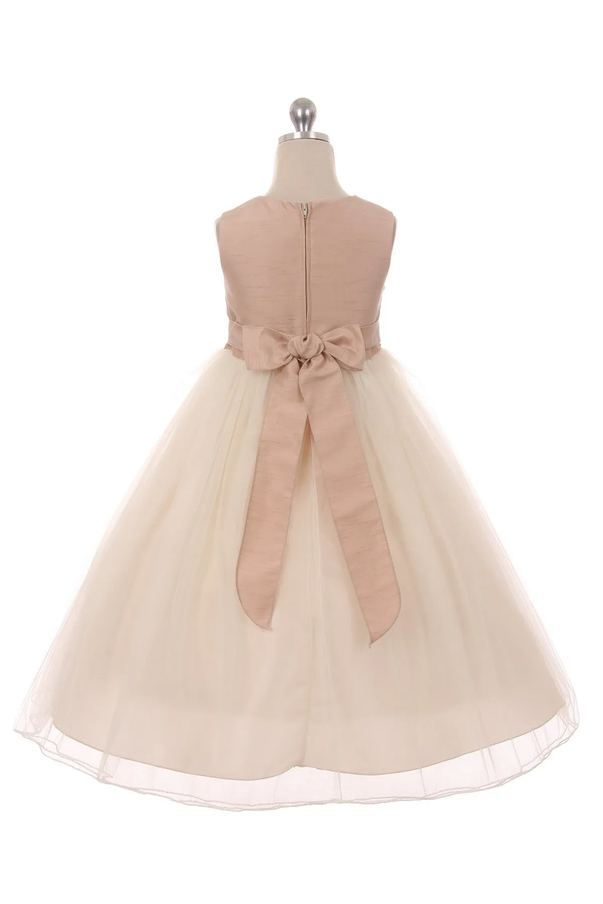 Ivory Poly Silk Tulle Girls Dress