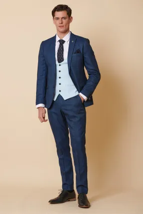 JERRY - Blue Check Suit With Kelvin Sky Waistcoat