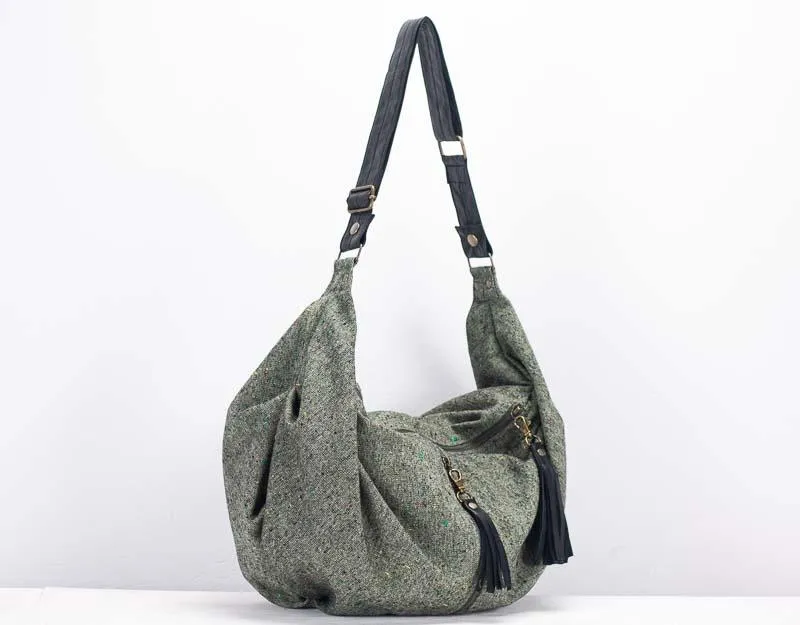 Kallia crossbody bag - Mint wool and black leather