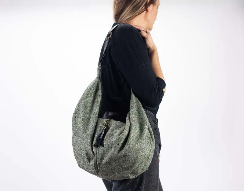 Kallia crossbody bag - Mint wool and black leather