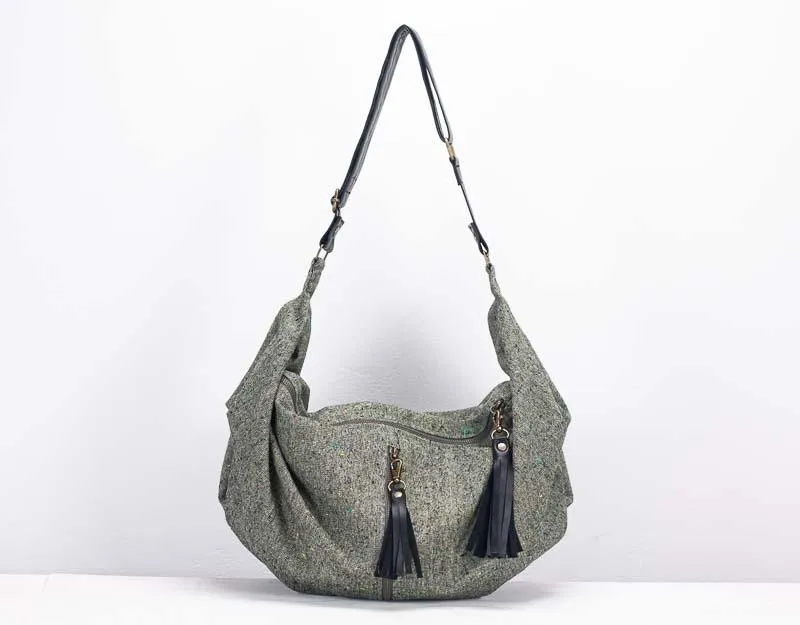 Kallia crossbody bag - Mint wool and black leather