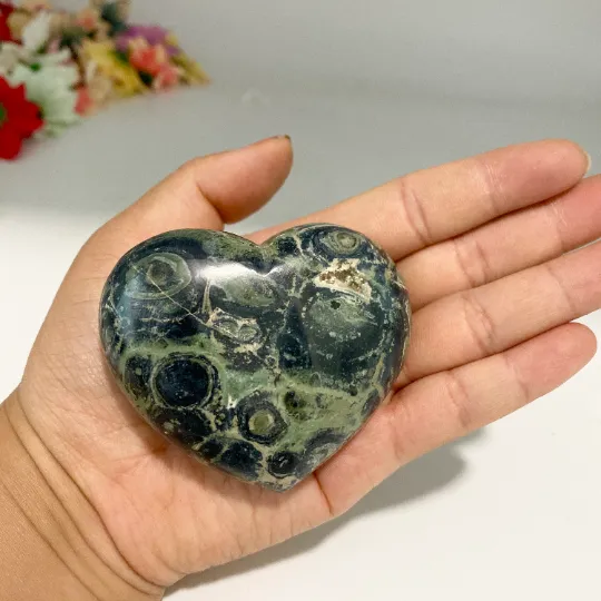 Kambaba Jasper Heart Crystal, Kambaba Heart, Healing Stone, Reiki Meditation, Palm Stone, Stone for Peace ,Tranquility,  Crocodile Jasper