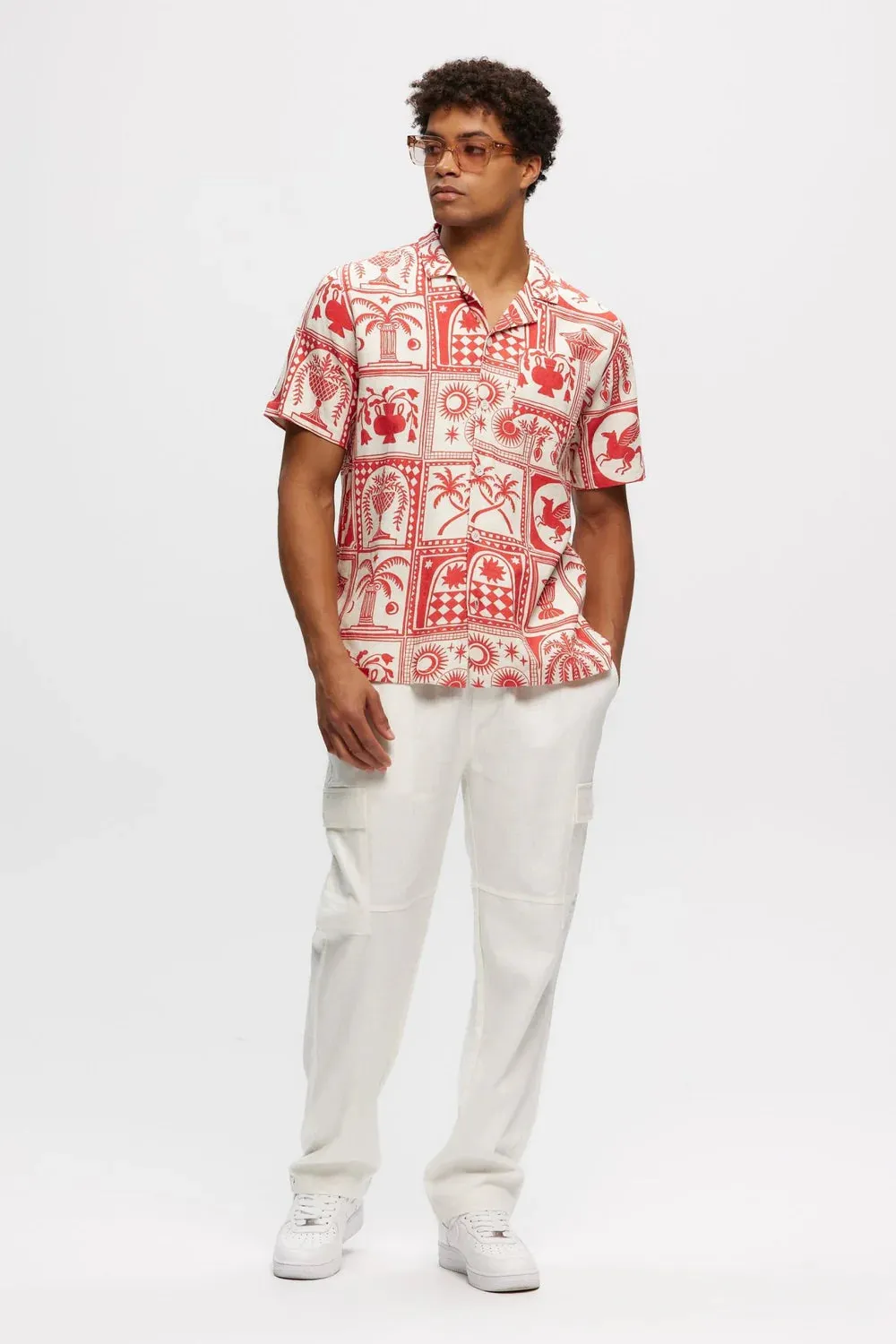 Kuwalla Linen Printed Yacht Shirt (Red/White)