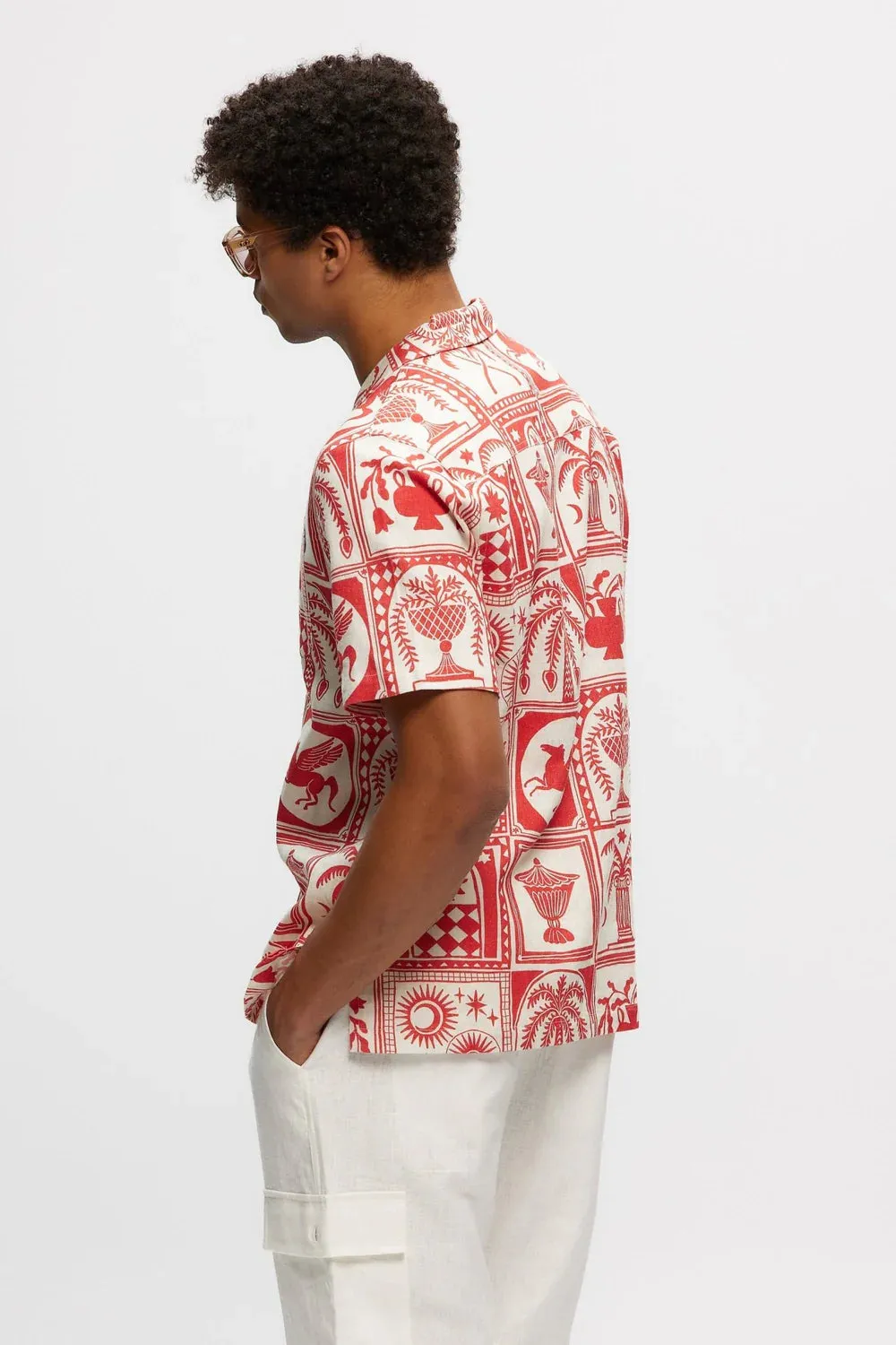 Kuwalla Linen Printed Yacht Shirt (Red/White)