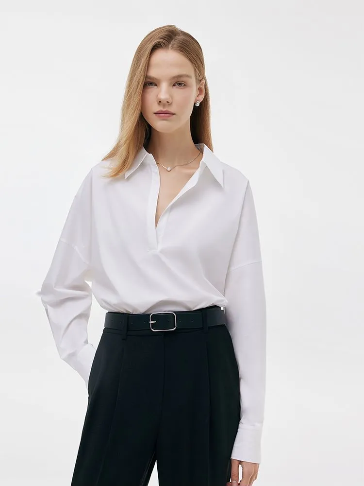 Lapel Oversized V-Neck Women Shirt