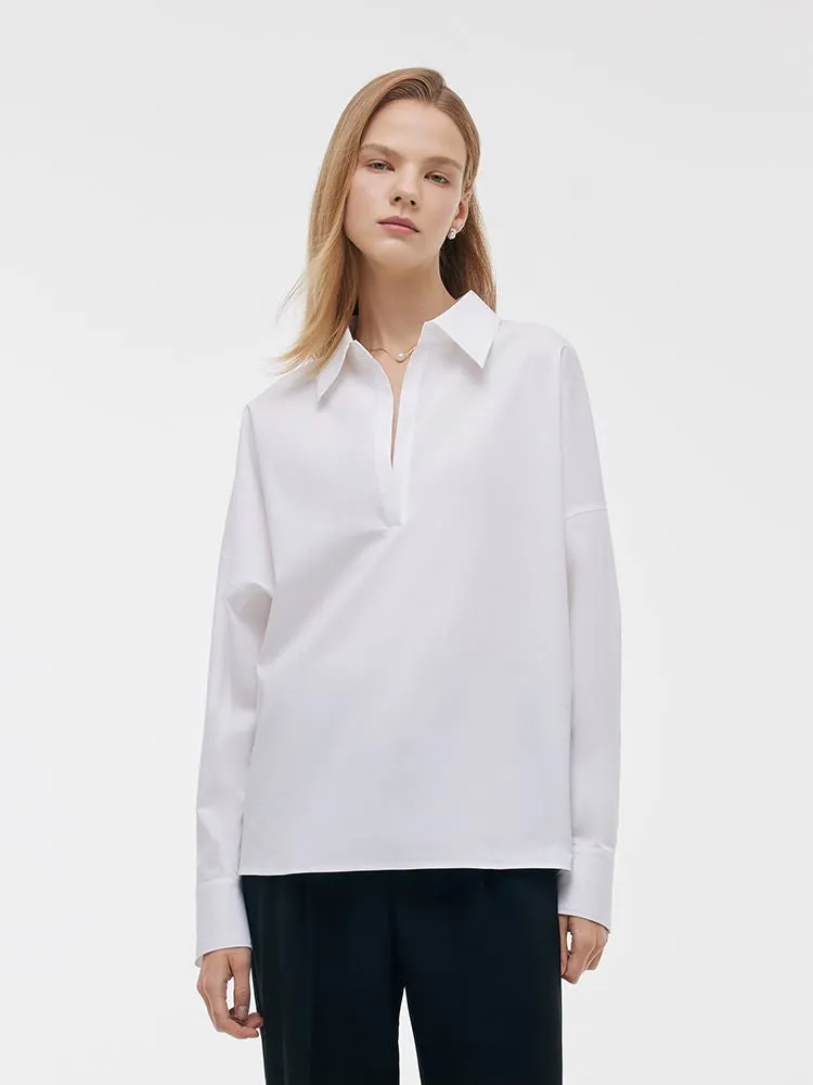 Lapel Oversized V-Neck Women Shirt