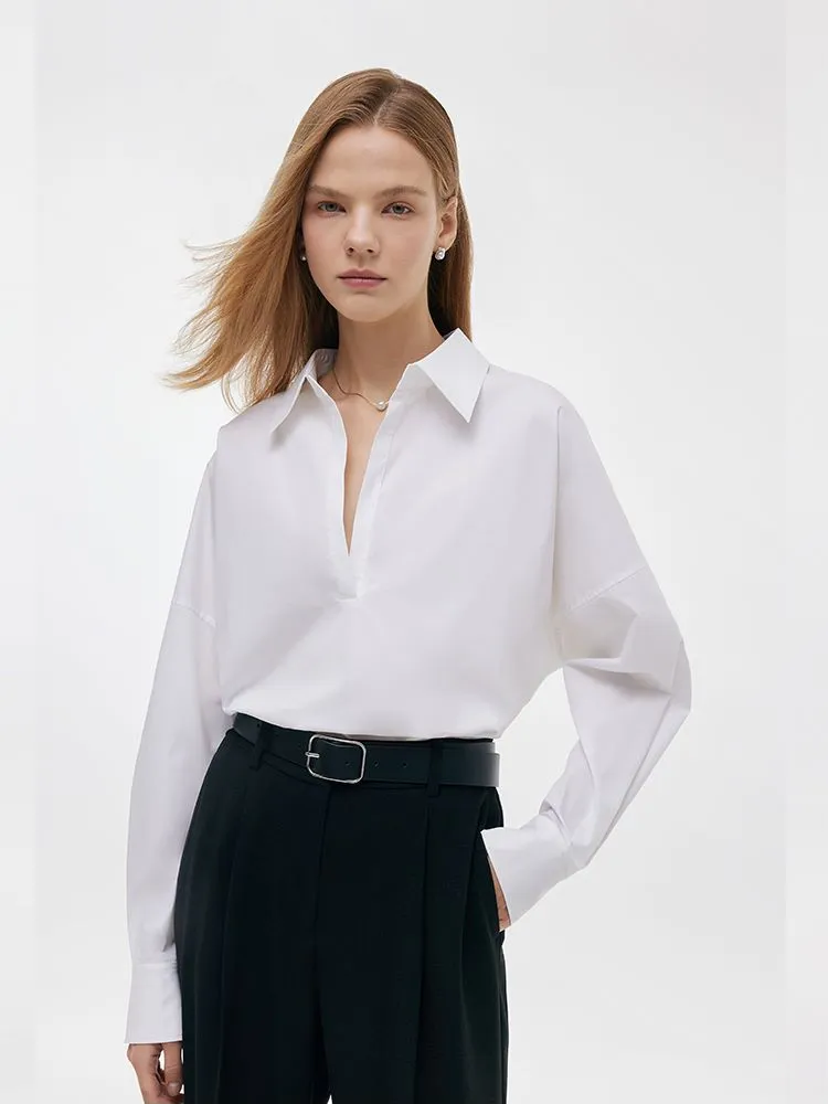 Lapel Oversized V-Neck Women Shirt