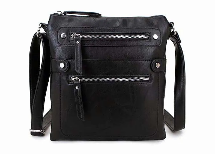 LARGE BLACK MULTI COMPARTMENT CROSSBODY BAG WITH LONG STRAP