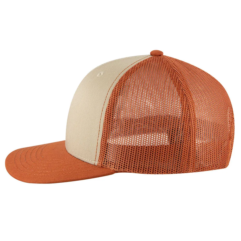 Longhorn Leatherette 6 Panel Mid Profile Mesh Back Trucker Hat - For Men and Women