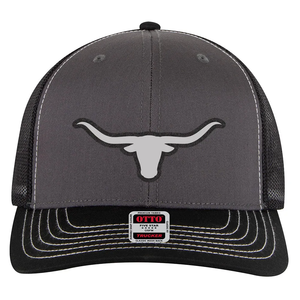 Longhorn Leatherette 6 Panel Mid Profile Mesh Back Trucker Hat - For Men and Women