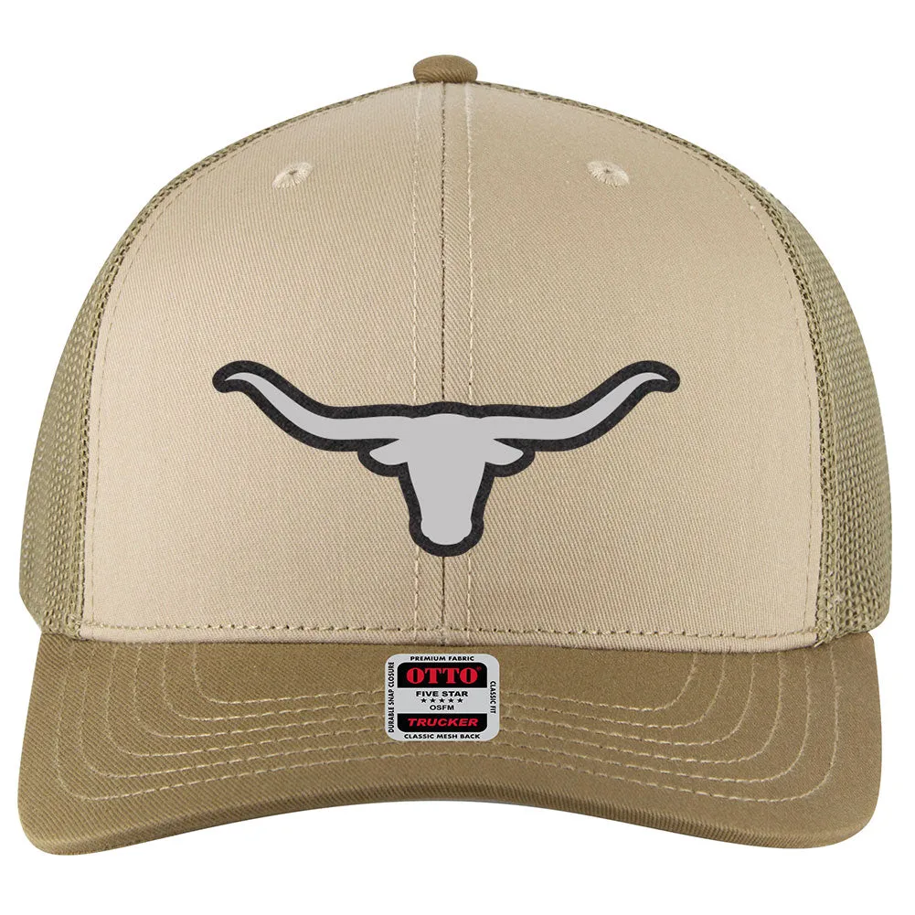 Longhorn Leatherette 6 Panel Mid Profile Mesh Back Trucker Hat - For Men and Women