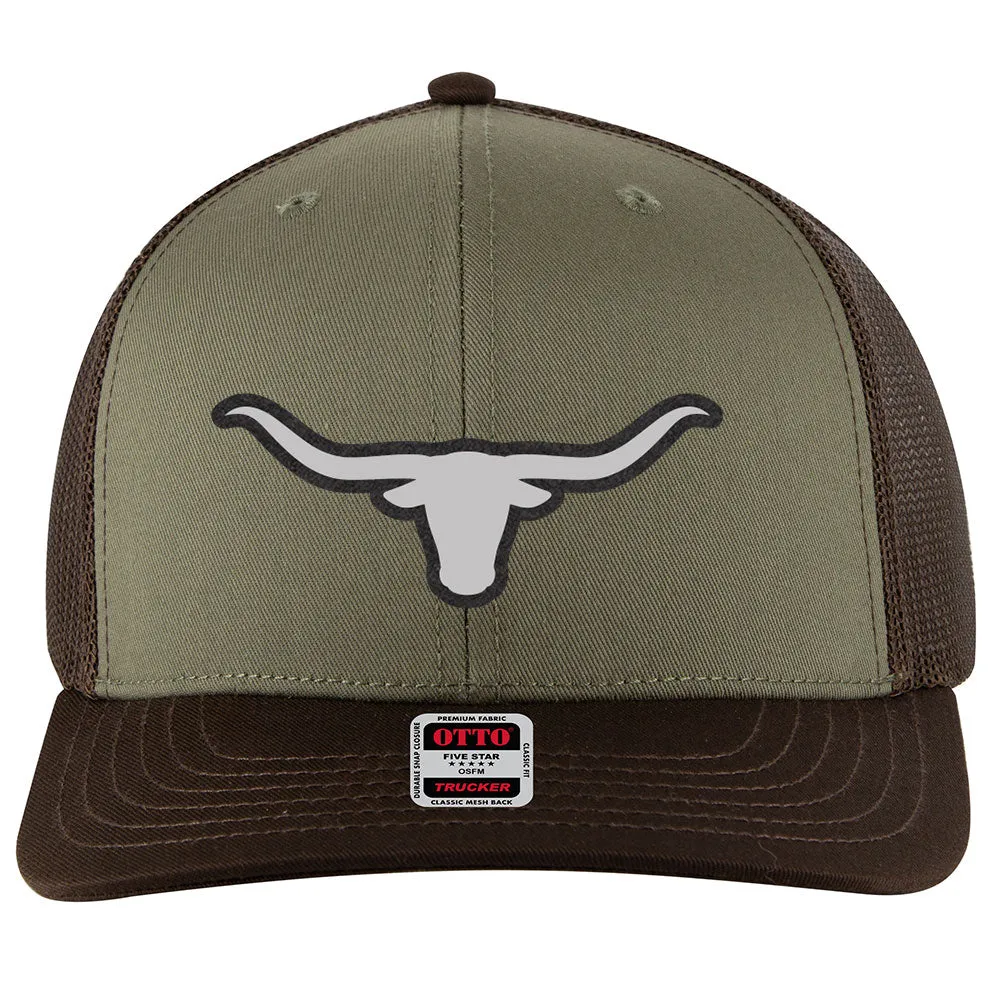 Longhorn Leatherette 6 Panel Mid Profile Mesh Back Trucker Hat - For Men and Women