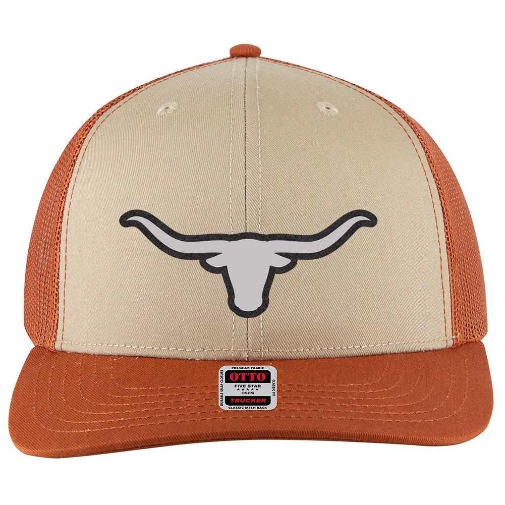 Longhorn Leatherette 6 Panel Mid Profile Mesh Back Trucker Hat - For Men and Women