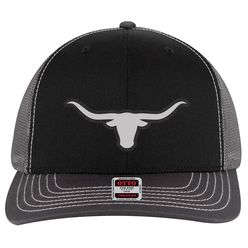 Longhorn Leatherette 6 Panel Mid Profile Mesh Back Trucker Hat - For Men and Women