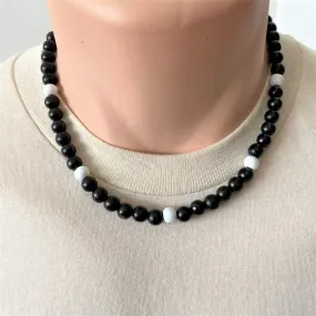 Mens Black and White Wood Necklace