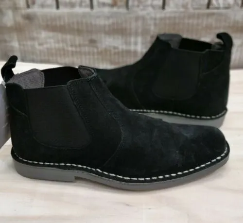 Mens Suede Desert Boots Pull on Slip Black Dealer Chelsea Boot Size 6 to 12 New