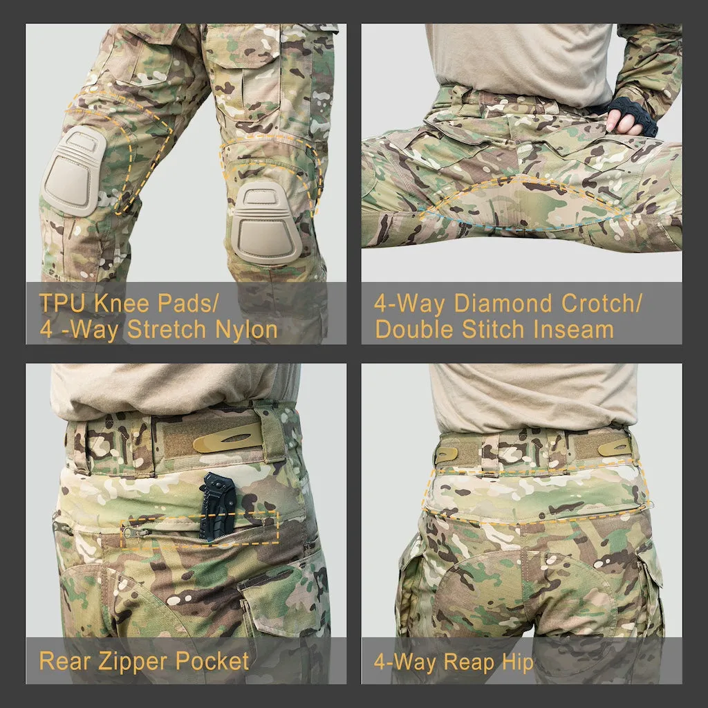 Men's Tactical Pants Outdoor Combat Pants Camouflage with Kneepad G3V2