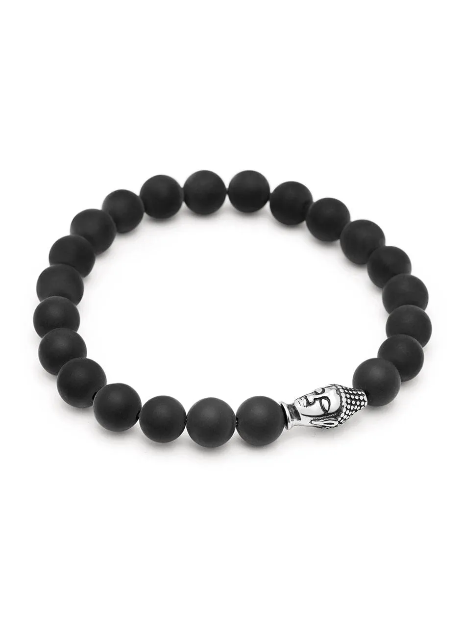 Men's Wristband with Matte Onyx and Buddha