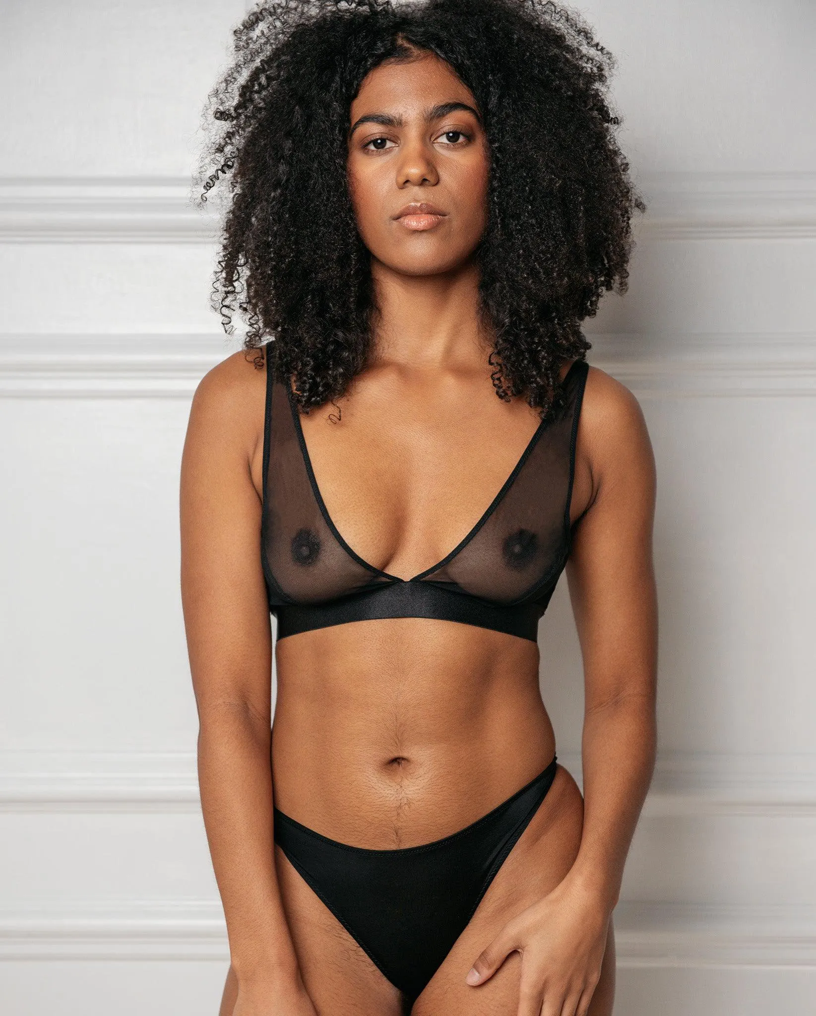 Mesh Plunge Bralette Black