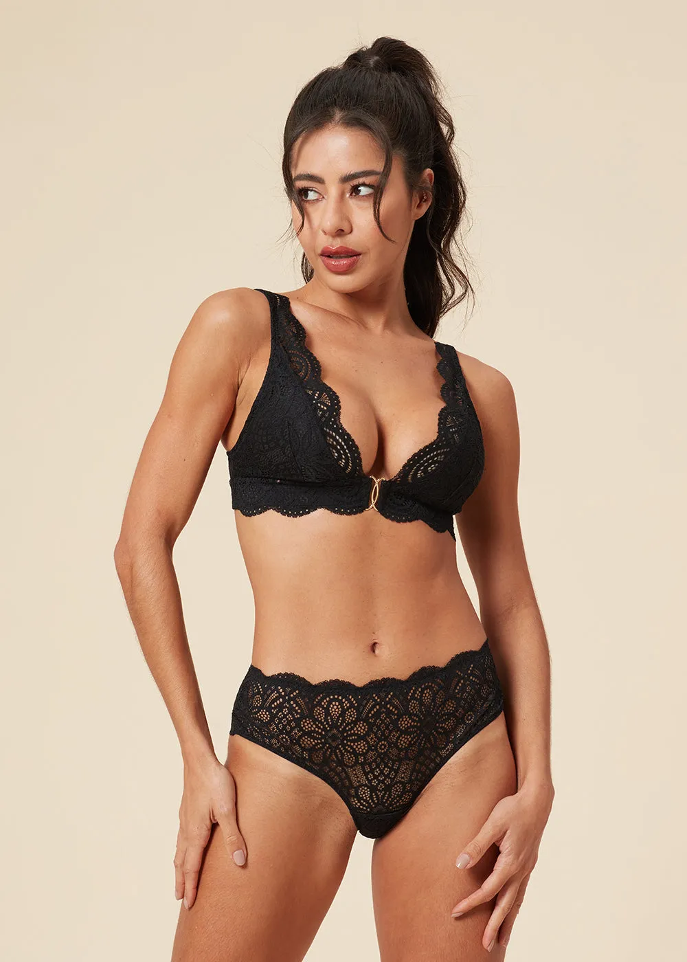 MIA Stretch Soft Black Lace Brief Panties