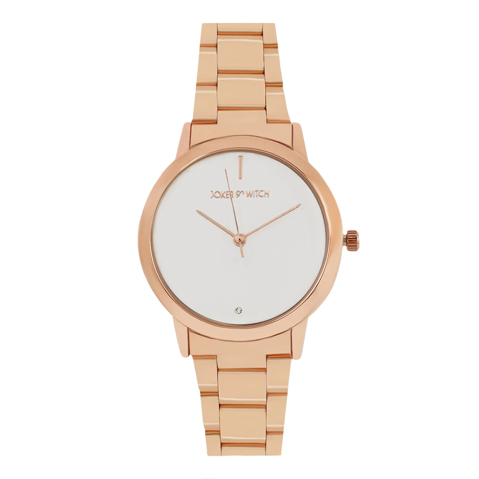 Midnight White Dial Rosegold Metallic Strap Watch