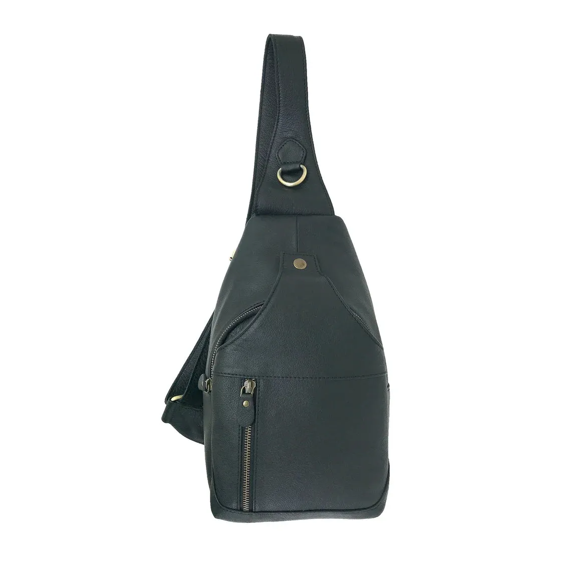 Modern Leather Chest Bag - Black