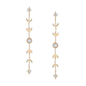 Moonstone Gold Drop Earrings - Moon Phases