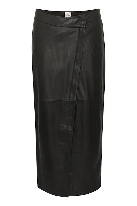 My Essential Wardrobe Gitta Leather Wrap Skirt in Black