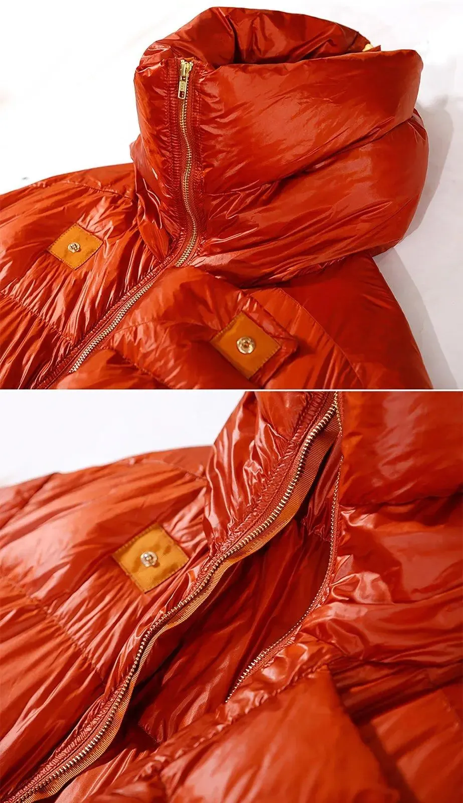 Orange Hooded Goose Down Coat