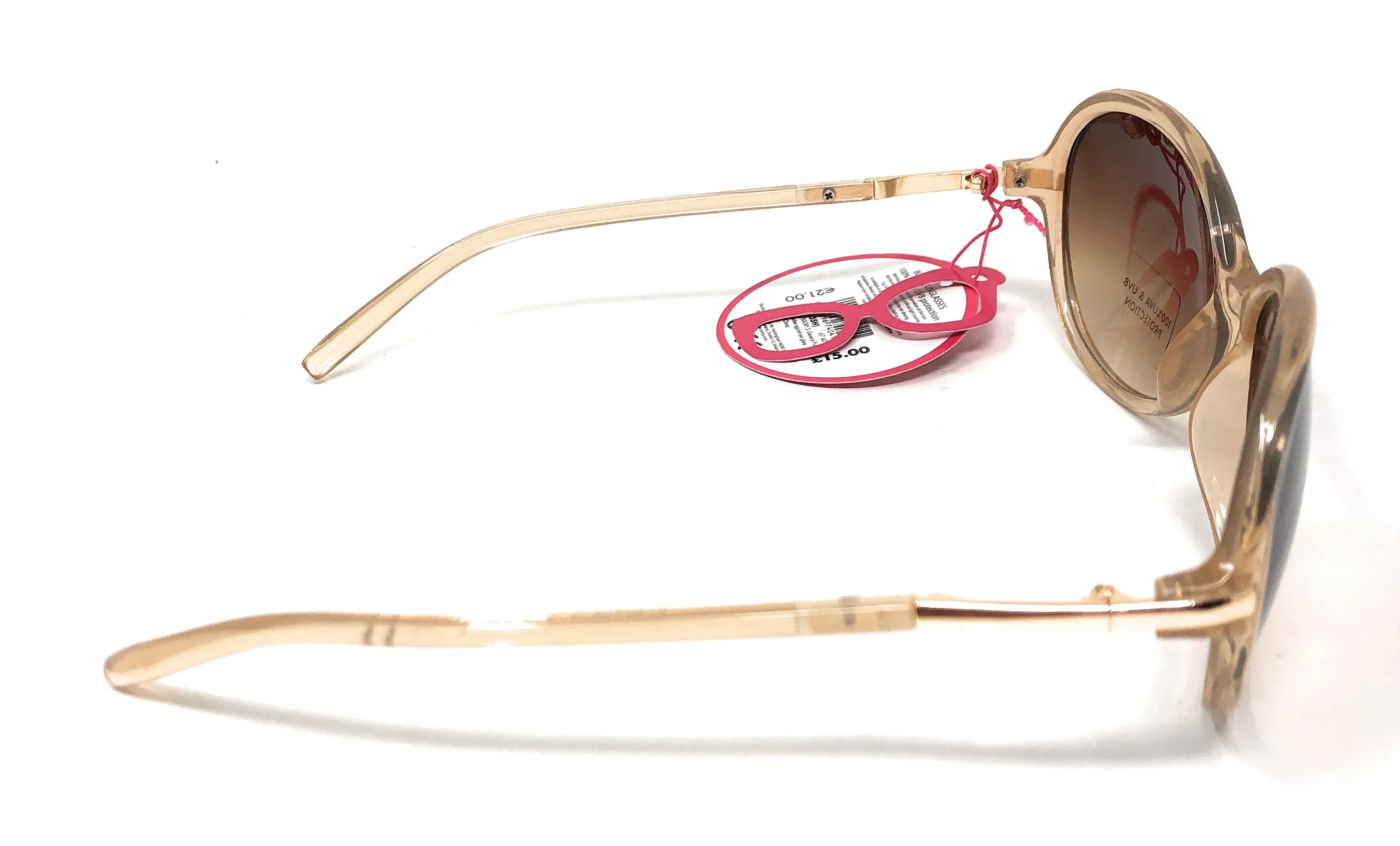 Oversized Women's Sunglasses by Boots (model 135I) Translucent Gold Frame and Brown Lenses with full UV Protection