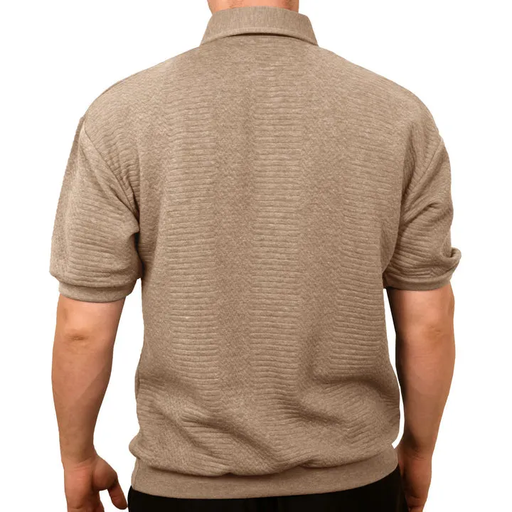 Palmland Solid French Terry Short Sleeve Banded Bottom Polo Shirt 6090-720 Big and Tall Taupe