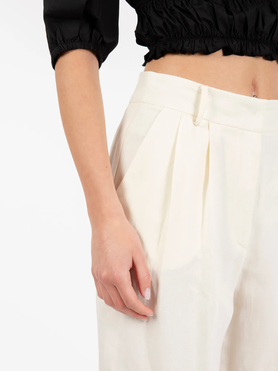 Pantaloni lino a palazzo raw white