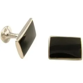 Personalised Sterling Silver Black Onyx Rectangle Cufflinks Hand Engraved