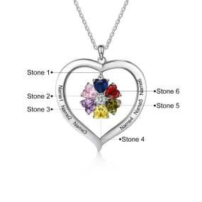 Personalized Heart-Shaped Necklace Of 6 Stones