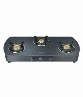 Prestige Premia Schott Designer Series GlassTop, 3 Burner Gas Stove, Black (GTS 03D)