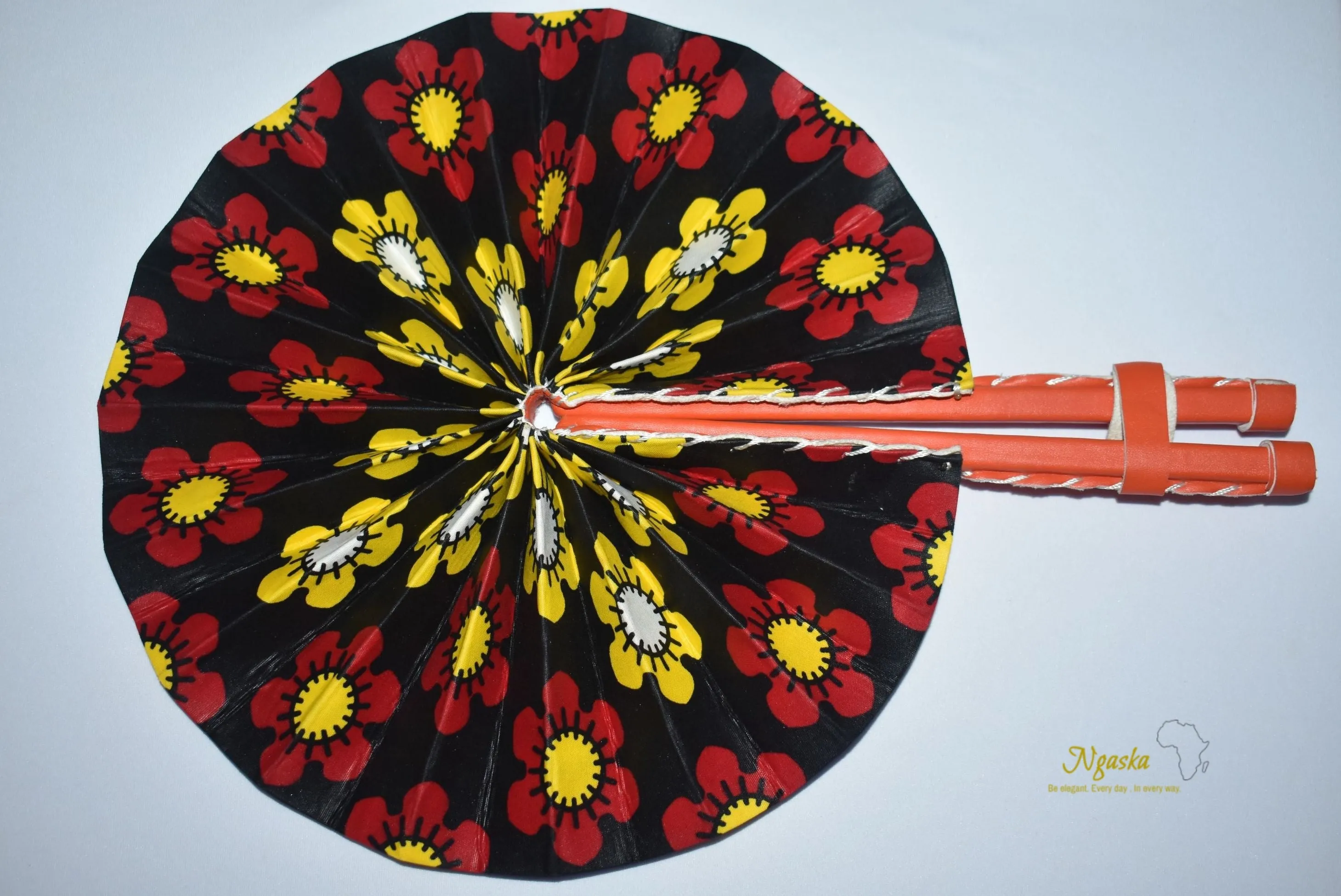 Red, Yellow, White African Tribal Print Fashion Fan FAN-27