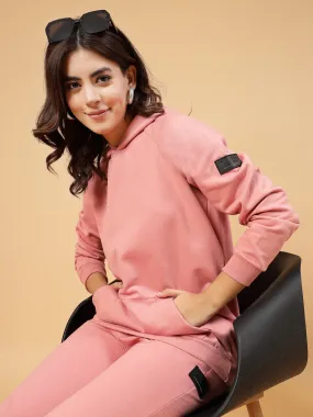 Rigo Women Peach Oversized Solid Fleece Co-ord