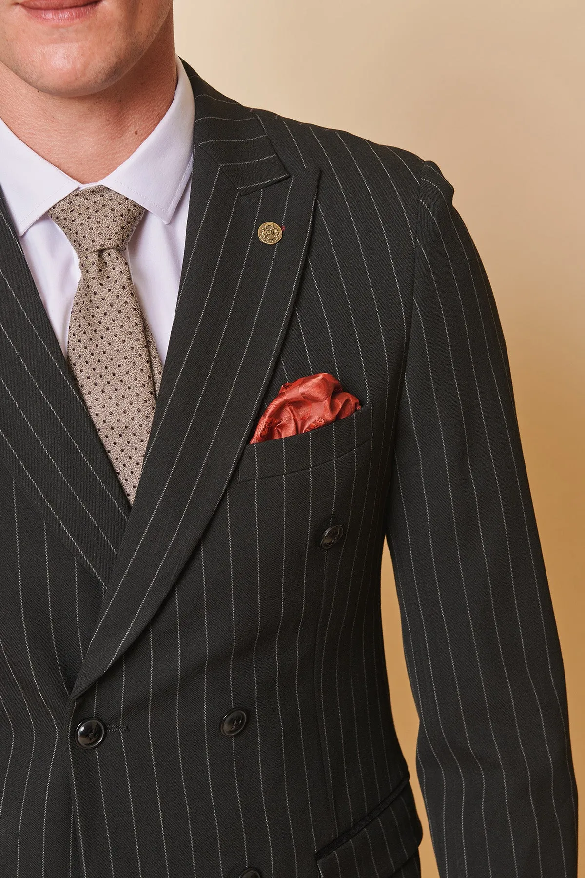 ROCCO - Black Pinstripe Double Breasted Two Piece Suit