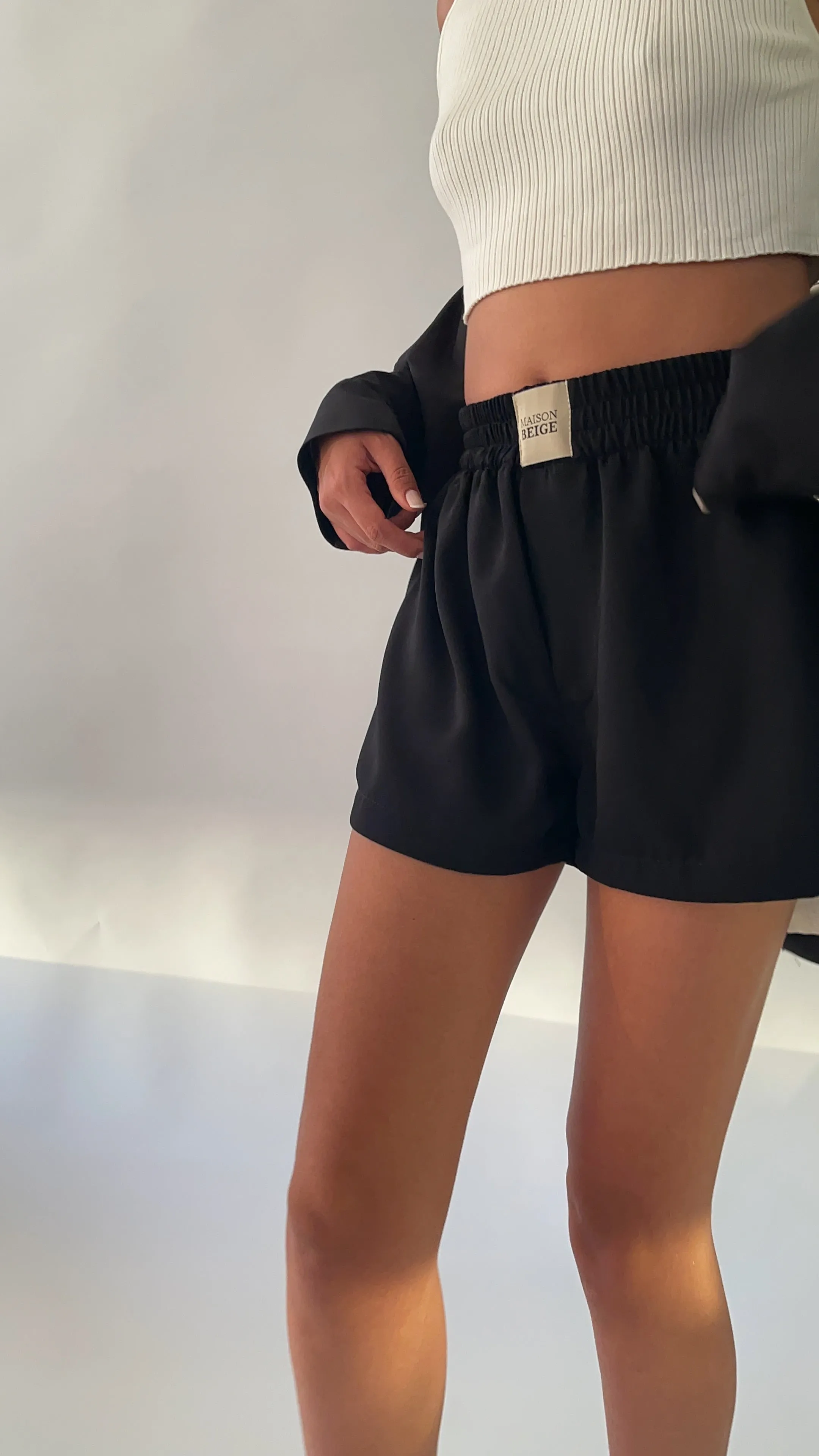 SHORT EN SOIE NOIR "BOXER"