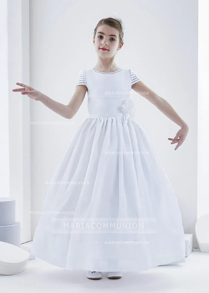 Short Sleeve Ball Gown Organza First Communion Dress with Big Bow