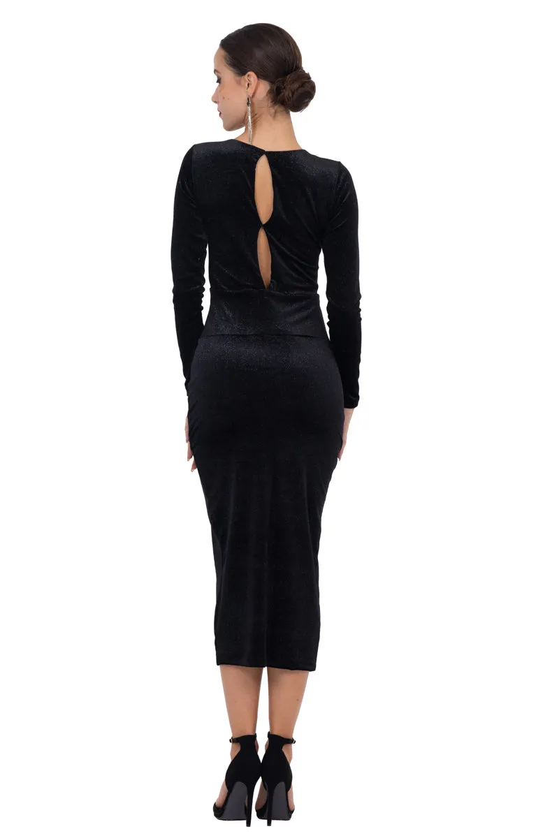 Sparkling Black Velvet Dress With Cutouts