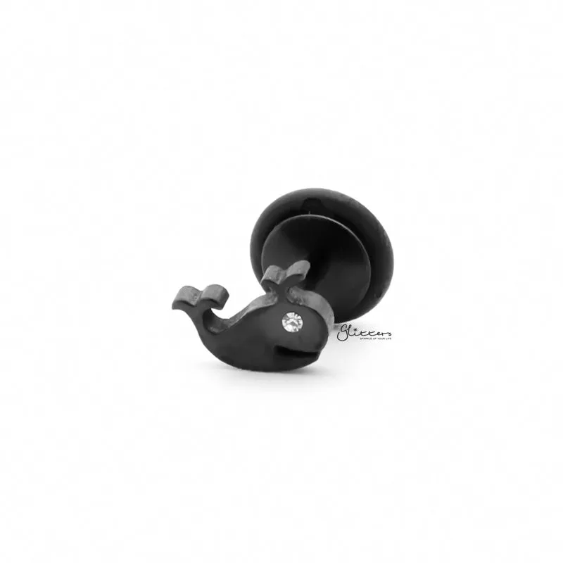 Stainless Steel Whale Fake Plug Earring - Black