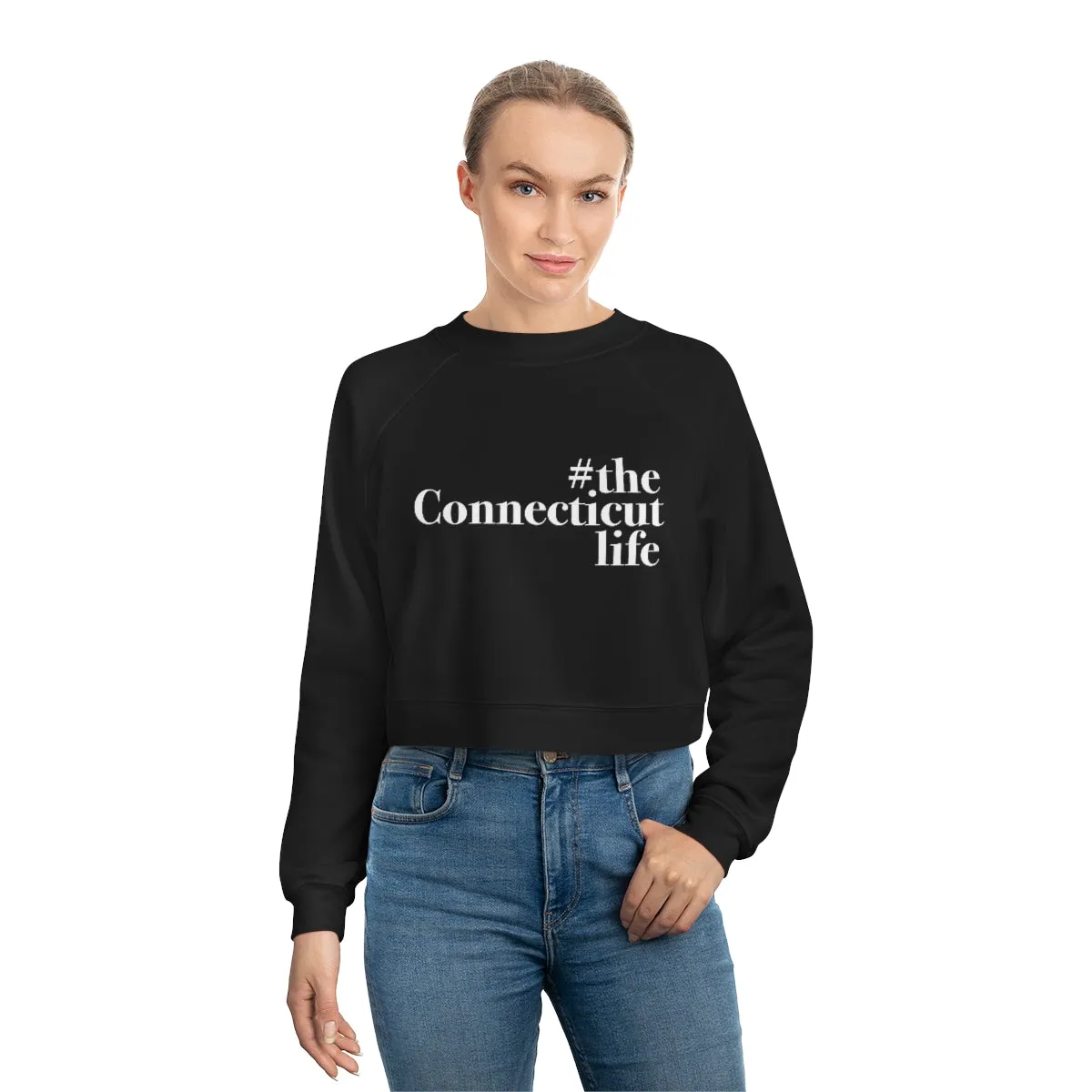 #theconnecticutlife Women's Cropped Fleece Pullover - White Font